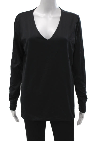 A'nue Ligne Women Basic Black V-Neck T-Shirt Long Sleeve Size M