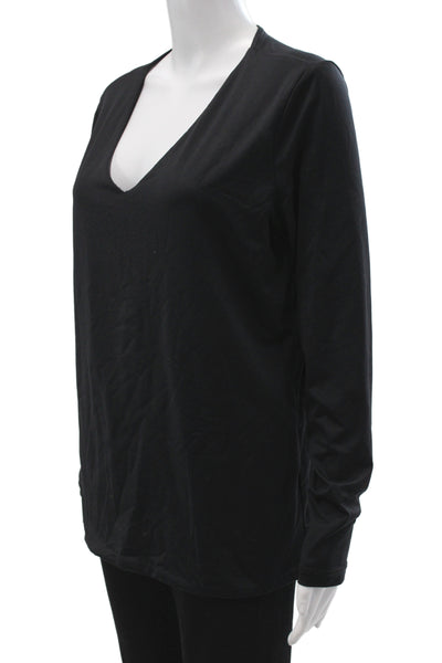 A'nue Ligne Women Basic Black V-Neck T-Shirt Long Sleeve Size M