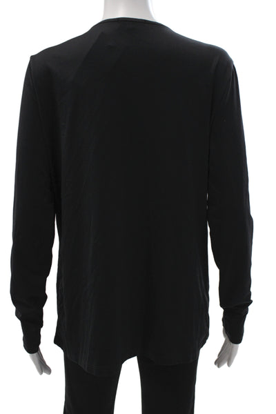 A'nue Ligne Women Basic Black V-Neck T-Shirt Long Sleeve Size M