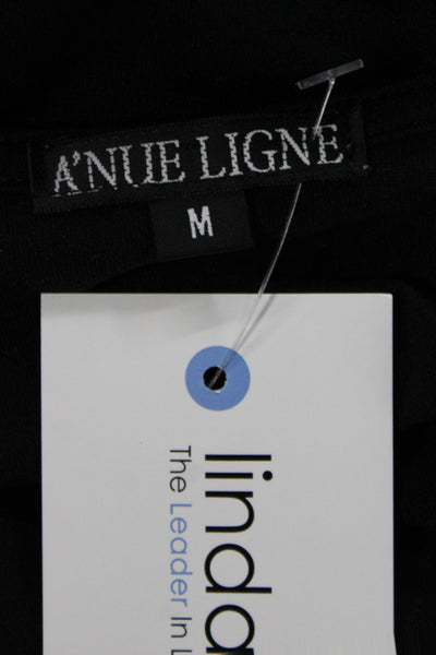 A'nue Ligne Women Basic Black V-Neck T-Shirt Long Sleeve Size M