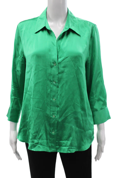 L'Agence Womens Collared Silk Button Green Basic Blouse 3/4 Sleeve Size M
