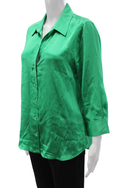 L'Agence Womens Collared Silk Button Green Basic Blouse 3/4 Sleeve Size M