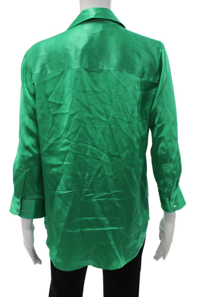 L'Agence Womens Collared Silk Button Green Basic Blouse 3/4 Sleeve Size M
