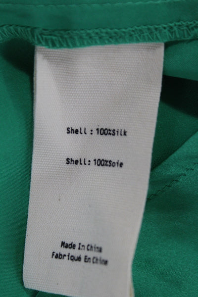 L'Agence Womens Collared Silk Button Green Basic Blouse 3/4 Sleeve Size M
