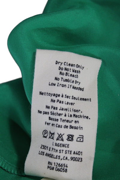 L'Agence Womens Collared Silk Button Green Basic Blouse 3/4 Sleeve Size M