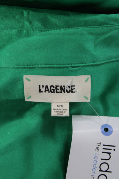 L'Agence Womens Collared Silk Button Green Basic Blouse 3/4 Sleeve Size M