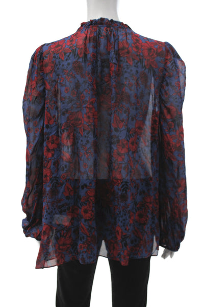 Shoshanna Womens Tunic Blouse Blue Floral V-Neck Long Sleeve Size M