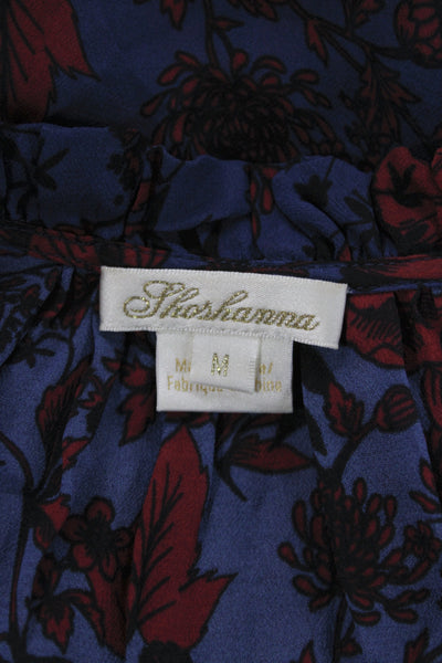 Shoshanna Womens Tunic Blouse Blue Floral V-Neck Long Sleeve Size M