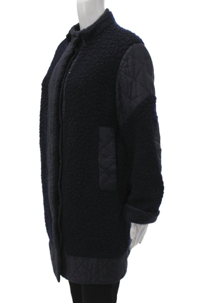 Stella McCartney Womens Quilted Wool Coat Black Snap Closure Size 44