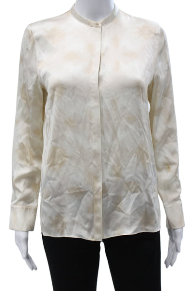Vince Women Basic Silk Mock Neck Long Sleeve Blouse Beige Size 0