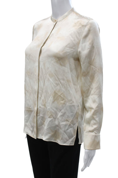 Vince Women Basic Silk Mock Neck Long Sleeve Blouse Beige Size 0