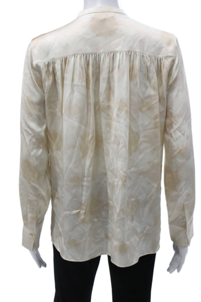 Vince Women Basic Silk Mock Neck Long Sleeve Blouse Beige Size 0