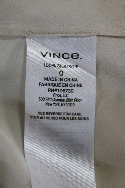Vince Women Basic Silk Mock Neck Long Sleeve Blouse Beige Size 0