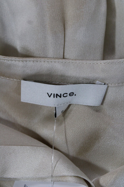 Vince Women Basic Silk Mock Neck Long Sleeve Blouse Beige Size 0