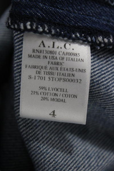 ALC Women Cropped Blouse Blue V-Neck Short Sleeve Lyocell Size 4