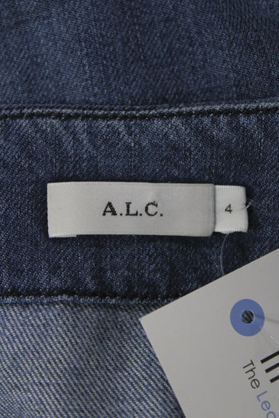 ALC Women Cropped Blouse Blue V-Neck Short Sleeve Lyocell Size 4