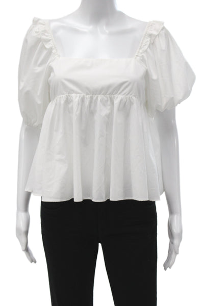 En Saison Women Boho Tunic Blouse White Square Neck Short Sleeve Size XS