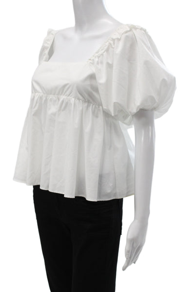 En Saison Women Boho Tunic Blouse White Square Neck Short Sleeve Size XS