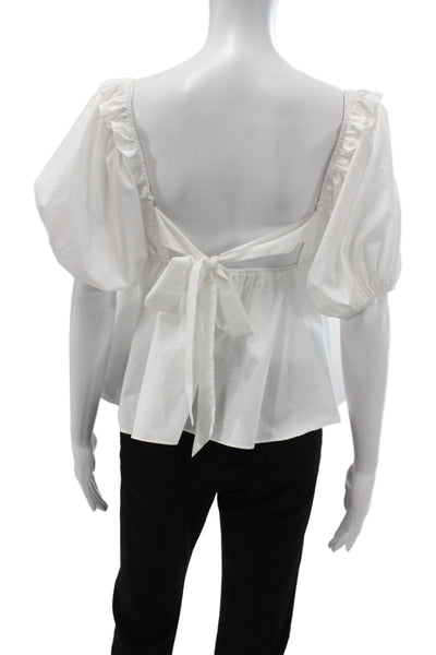 En Saison Women Boho Tunic Blouse White Square Neck Short Sleeve Size XS
