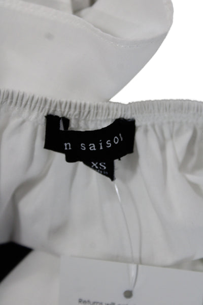 En Saison Women Boho Tunic Blouse White Square Neck Short Sleeve Size XS