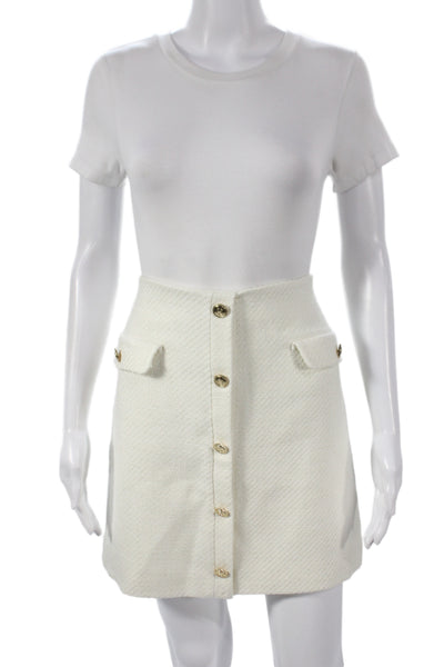 Karen Millen Womens Ivory Herringbone Mini Skirt Button Size 10