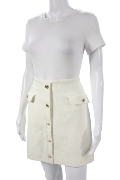 Karen Millen Womens Ivory Herringbone Mini Skirt Button Size 10