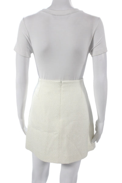 Karen Millen Womens Ivory Herringbone Mini Skirt Button Size 10