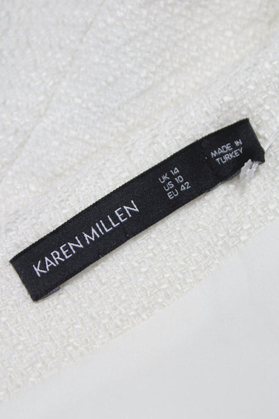Karen Millen Womens Ivory Herringbone Mini Skirt Button Size 10