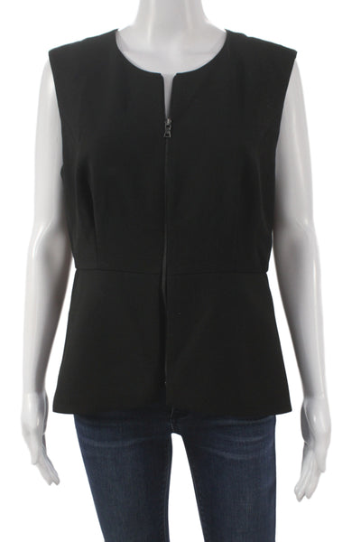 BCBGMAXAZRIA Women Sleeveless Basic Black Blouse Zip Round Neck Size L