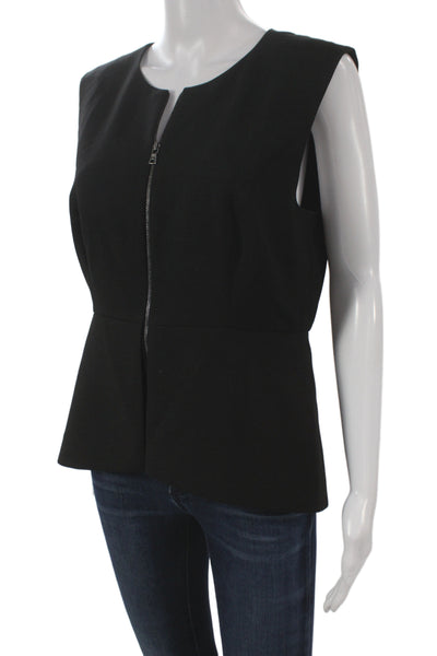 BCBGMAXAZRIA Women Sleeveless Basic Black Blouse Zip Round Neck Size L