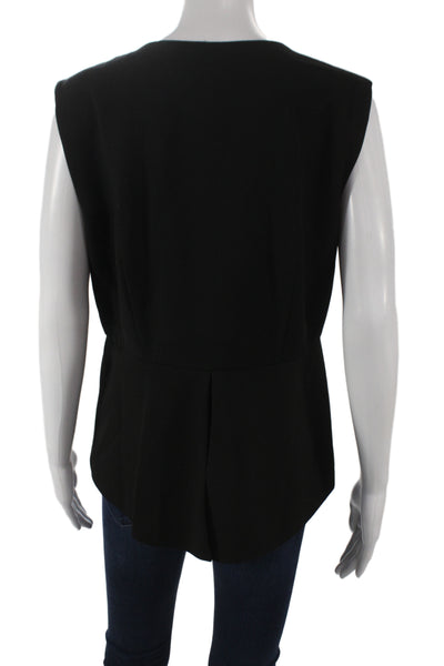 BCBGMAXAZRIA Women Sleeveless Basic Black Blouse Zip Round Neck Size L
