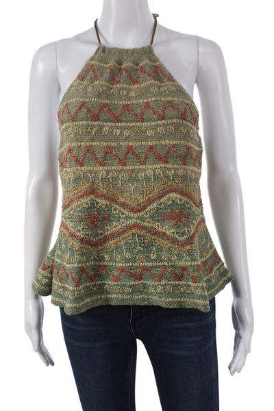 Ralph Lauren Blue Label Women Green Geometric Halter Camisole Size M