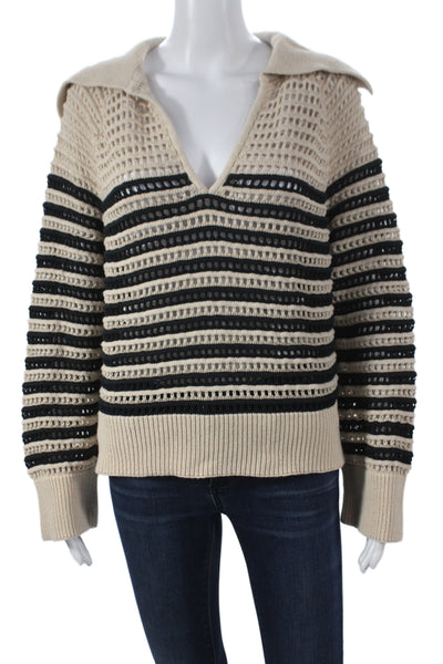 J Crew Womens Collared Striped Cotton Pullover Sweater Beige Size M