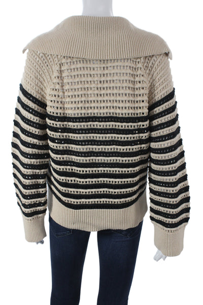 J Crew Womens Collared Striped Cotton Pullover Sweater Beige Size M