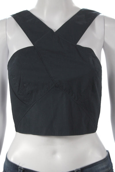 Madewell Women Black Cropped Halter Tank 100% Cotton Sleeveless Size 2