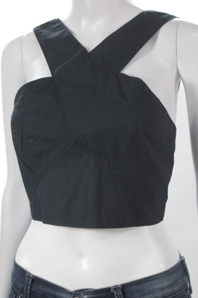 Madewell Women Black Cropped Halter Tank 100% Cotton Sleeveless Size 2