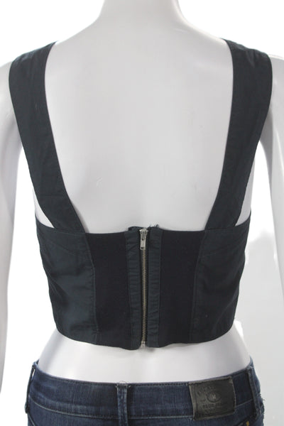 Madewell Women Black Cropped Halter Tank 100% Cotton Sleeveless Size 2
