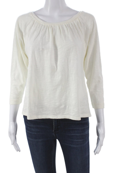 Madewell Women Basic White Scoop Neck 3/4 Sleeve Cotton Blouse Size 2XS
