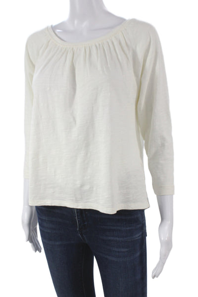 Madewell Women Basic White Scoop Neck 3/4 Sleeve Cotton Blouse Size 2XS
