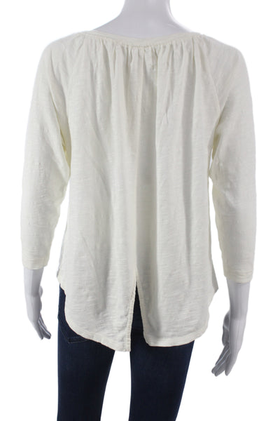 Madewell Women Basic White Scoop Neck 3/4 Sleeve Cotton Blouse Size 2XS