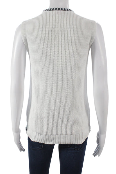 Tory Burch Women Black Striped Cotton Sleeveless Pullover Sweater Size XS
