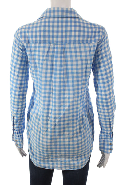 J Crew Women Blue Check 100% Cotton Collared Button-Up Long Sleeve Size 2XS