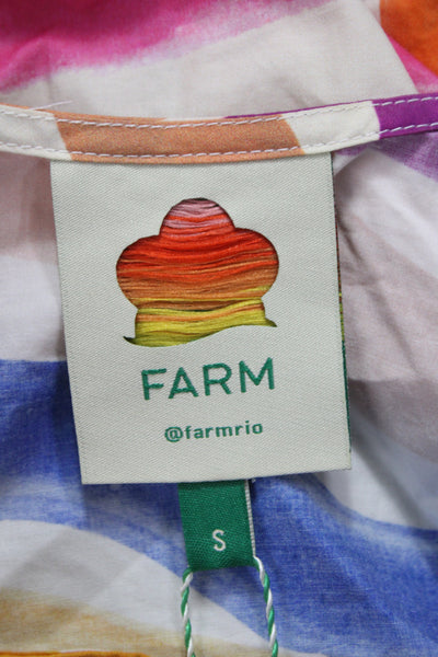 Farm Rio Womens Cropped Striped Cotton Blouse Multicolor Short Sleeve Size S