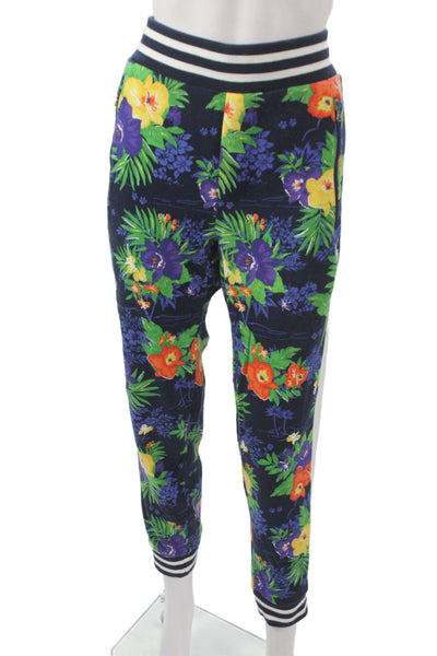 Polo Ralph Lauren Womens Blue Floral Cotton Jogger Pants Zip Size S