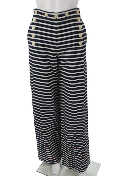 J Crew Women Dress Pants Blue Striped Cotton Nautical Button Size 00