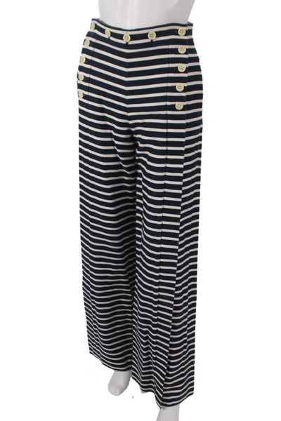 J Crew Women Dress Pants Blue Striped Cotton Nautical Button Size 00