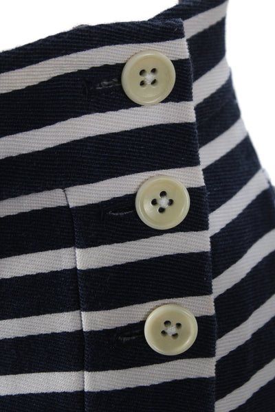 J Crew Women Dress Pants Blue Striped Cotton Nautical Button Size 00