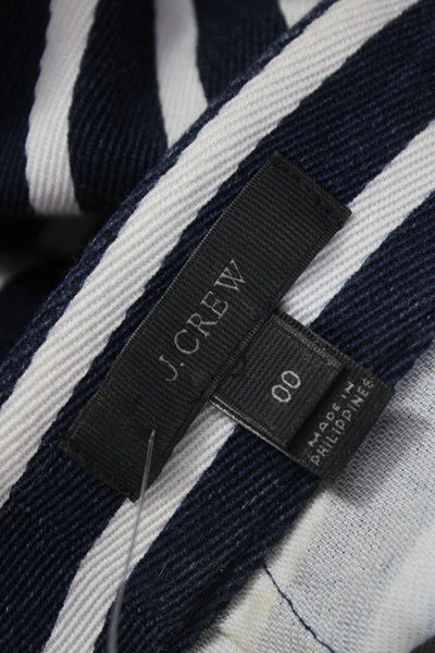 J Crew Women Dress Pants Blue Striped Cotton Nautical Button Size 00