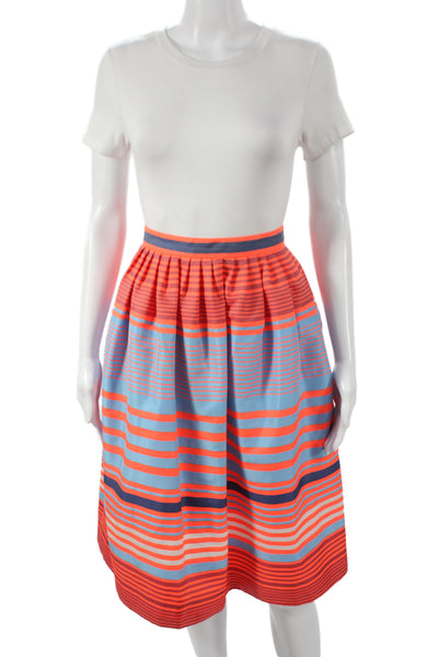 J Crew Collection Womens Blue Striped Pleated Knee Length Skirt Size 0