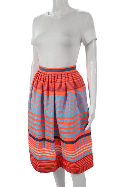 J Crew Collection Womens Blue Striped Pleated Knee Length Skirt Size 0